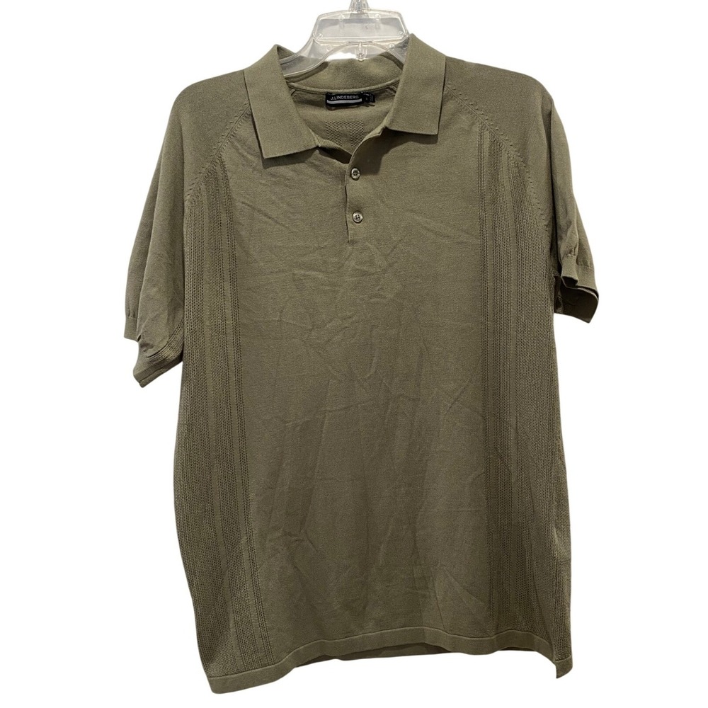 J Lindeberg Mens Martines Knitted Polo Shirt Olive Green Size‎ M Short Sleeve